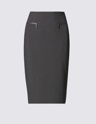 Front Twin Zip Pockets Pencil Skirt